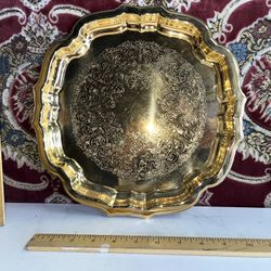 Etched Gold Tone Tray Platter