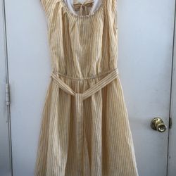 Lauren Conrad's Yellow & White Striped Pleat Neck Flared Dress Size Small
