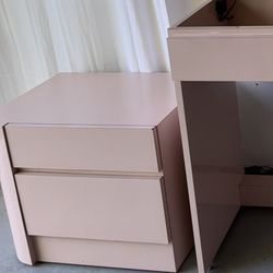 VINTAGE PINK LACQUER NIGHTSTAND end table two drawer nightstand bedside storage table