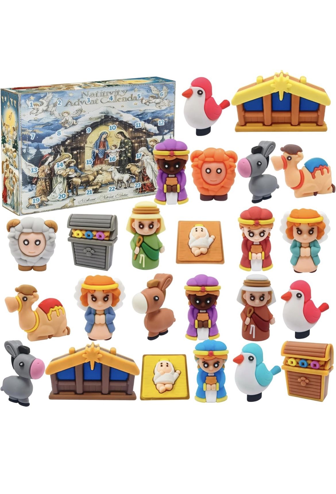 2packs-Nativity Advent Calendar for Kids,Little Nativity Scene Set Toys