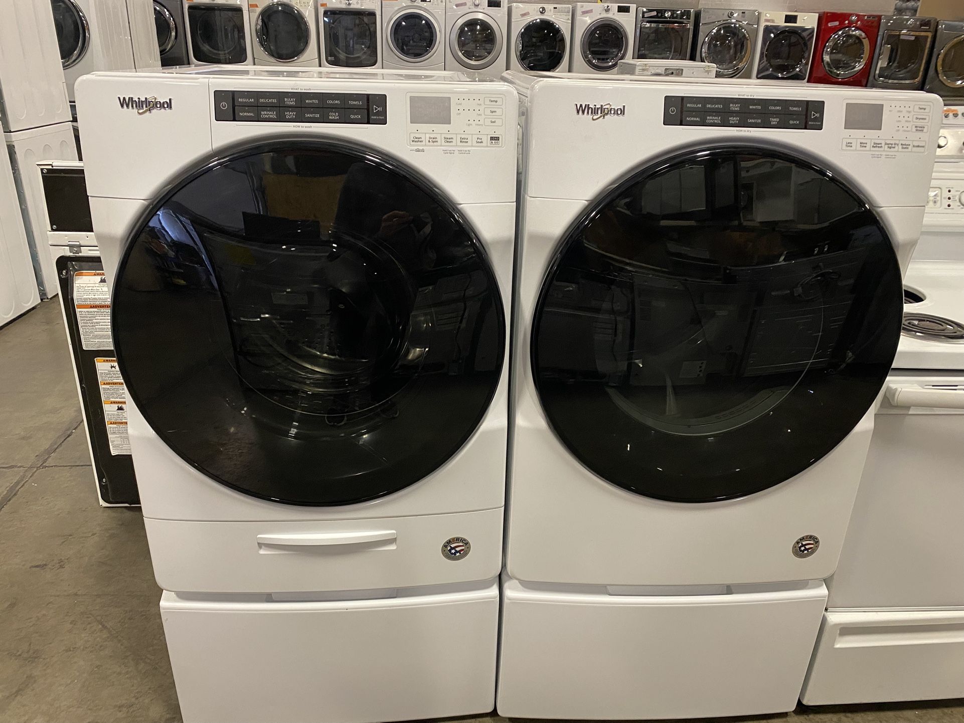 WHIRLPOOL XL CAPACITY WASHER DRYER ELECTRIC SET FREE PEDESTALS ATTACHMENTS WARRANTY 