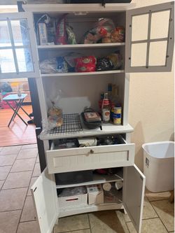 White kitchen pantry free standing cabinet