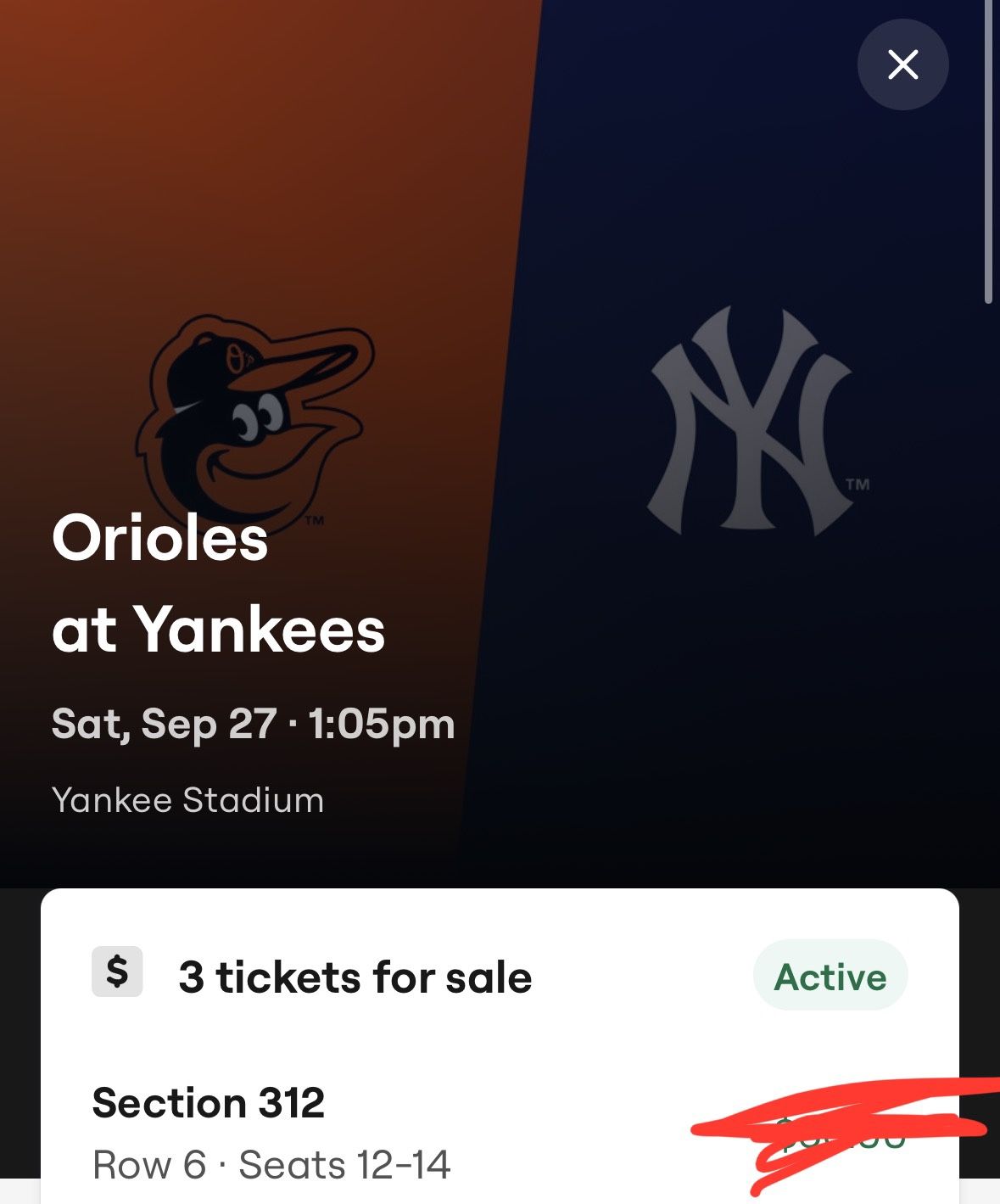 Orioles At Yankees 9/27/25 (can Transfer Tickets Thru Text)