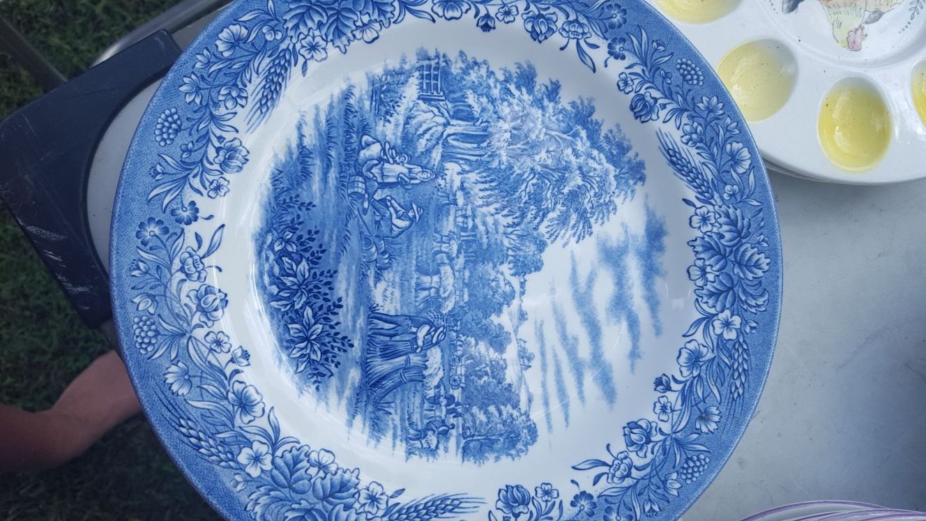 Set of dishes blue; white