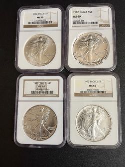 1980’s etc silver eagles graded 1oz coins ngc slabbed ma69