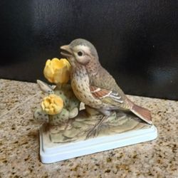 Vintage Lefton Vesper Sparrow Figurine: Hand-Painted Cactus Bird ~ MCM