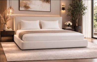 Queen Bed Frame with Headboard, Cloud Upholstered Platform Bed Frame, 5 Inch Foam Cushioned, No Box Spring, Easy Assembly(Beige Chenille)