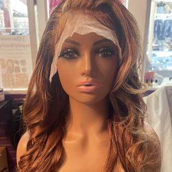 Custom Color Brown wig With Blonde Highlights 