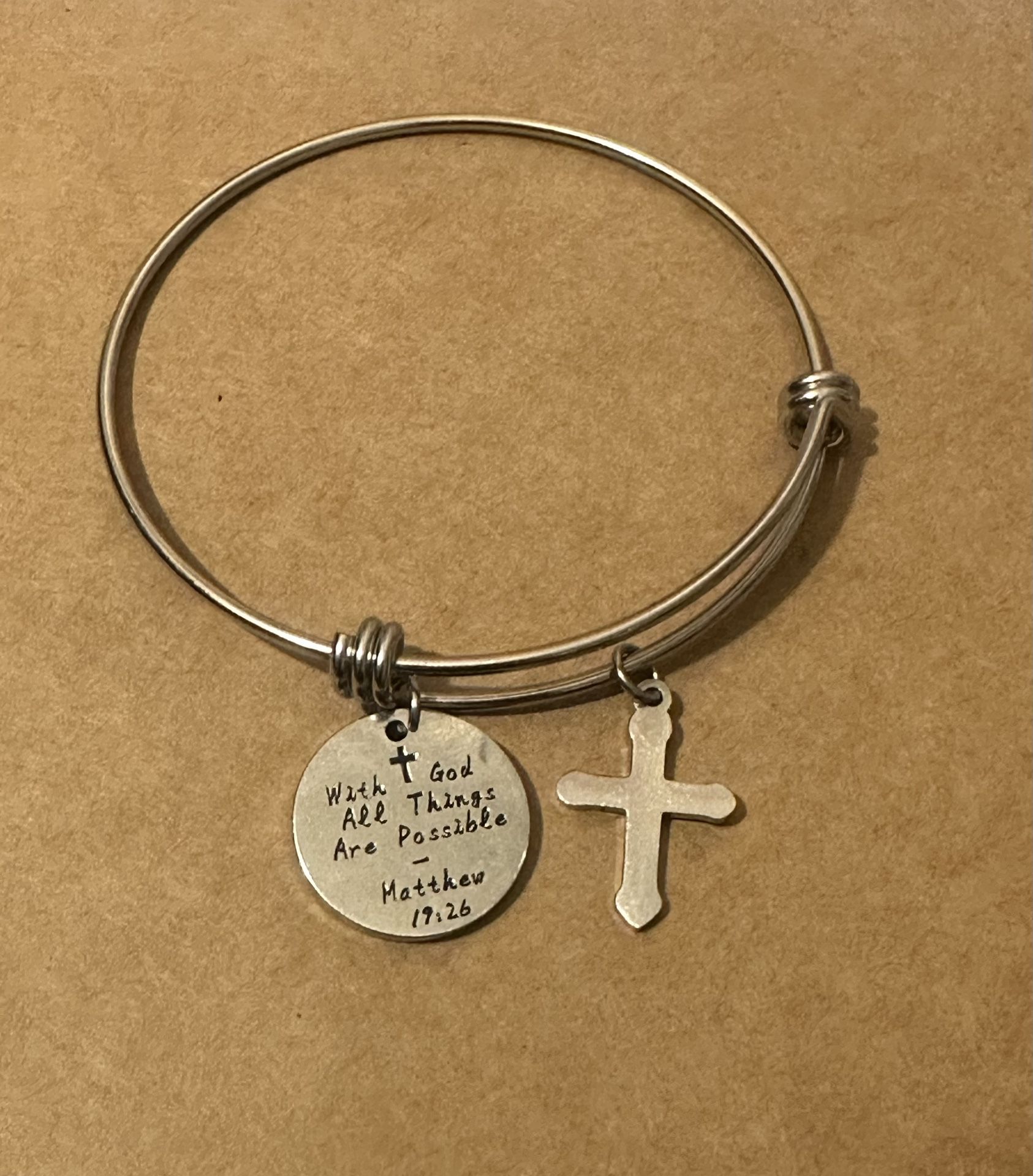 “ With God, all things are possible.” Timeless Silver piece with cross and Inspirational Bible verse