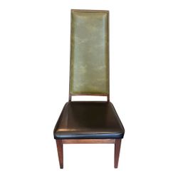 Mid Century Walnut & Vinyl  2 Tone Green & Black Chair - 18x 17x45 