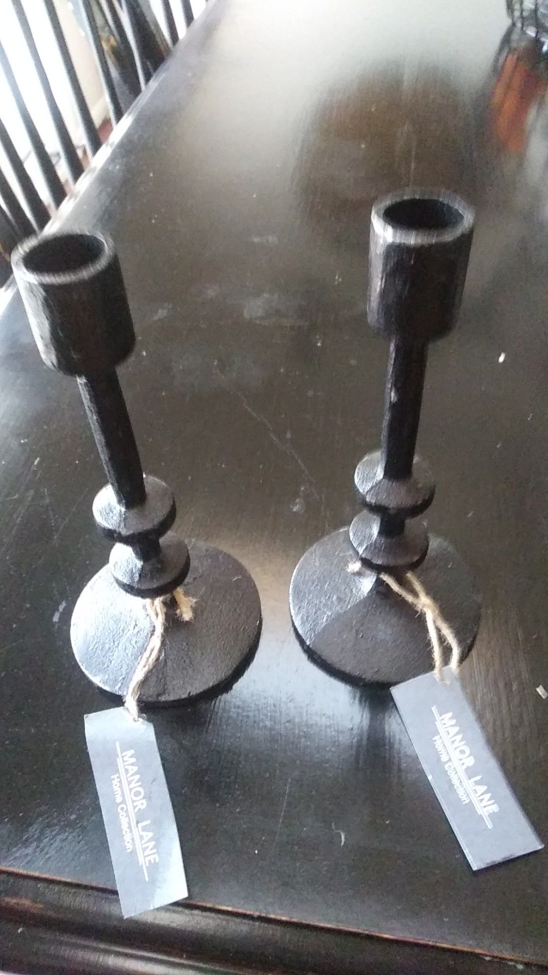 Set of 2 8inch Manor Lane Cast Iron Candle Stick Holders