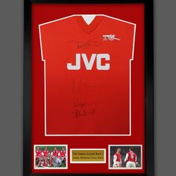 Arsenal "Famous Back 4" | Framed Hand Signed Home Shirt w/ COA | Adams, Winterburn, Dixon, Bould