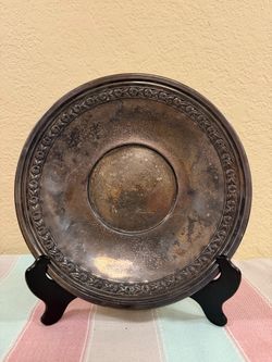 Vintage Ornate Metal Serving / Display Tray with Rose Border & Maker's Mark