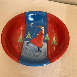 Skating Santa Serving Bowl. 9 1/2” 