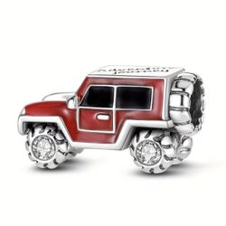 New! Red Jeep Travel Charm Bead w Rhinestones & Gift Bag