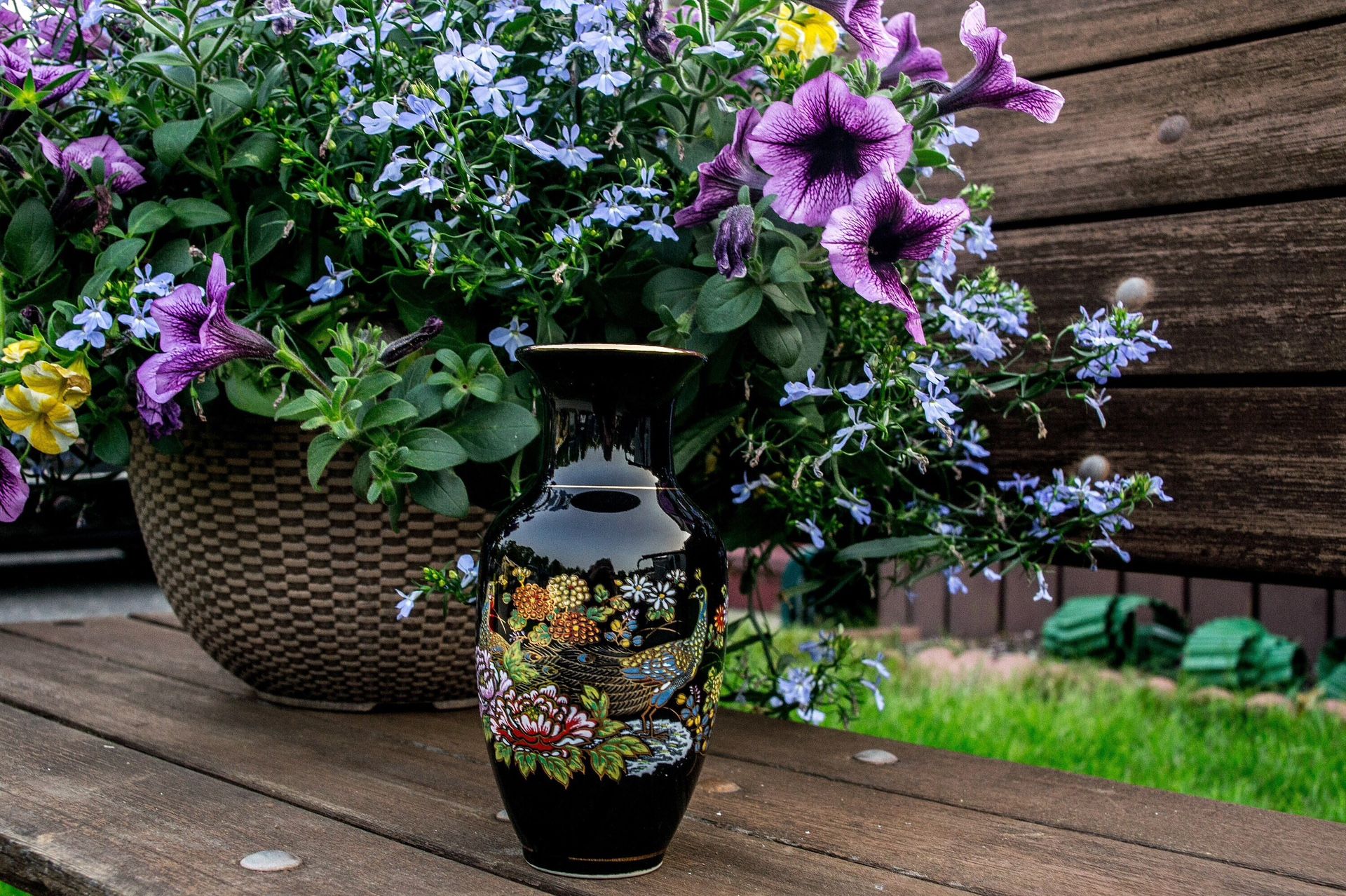 Vintage black Japanese vase