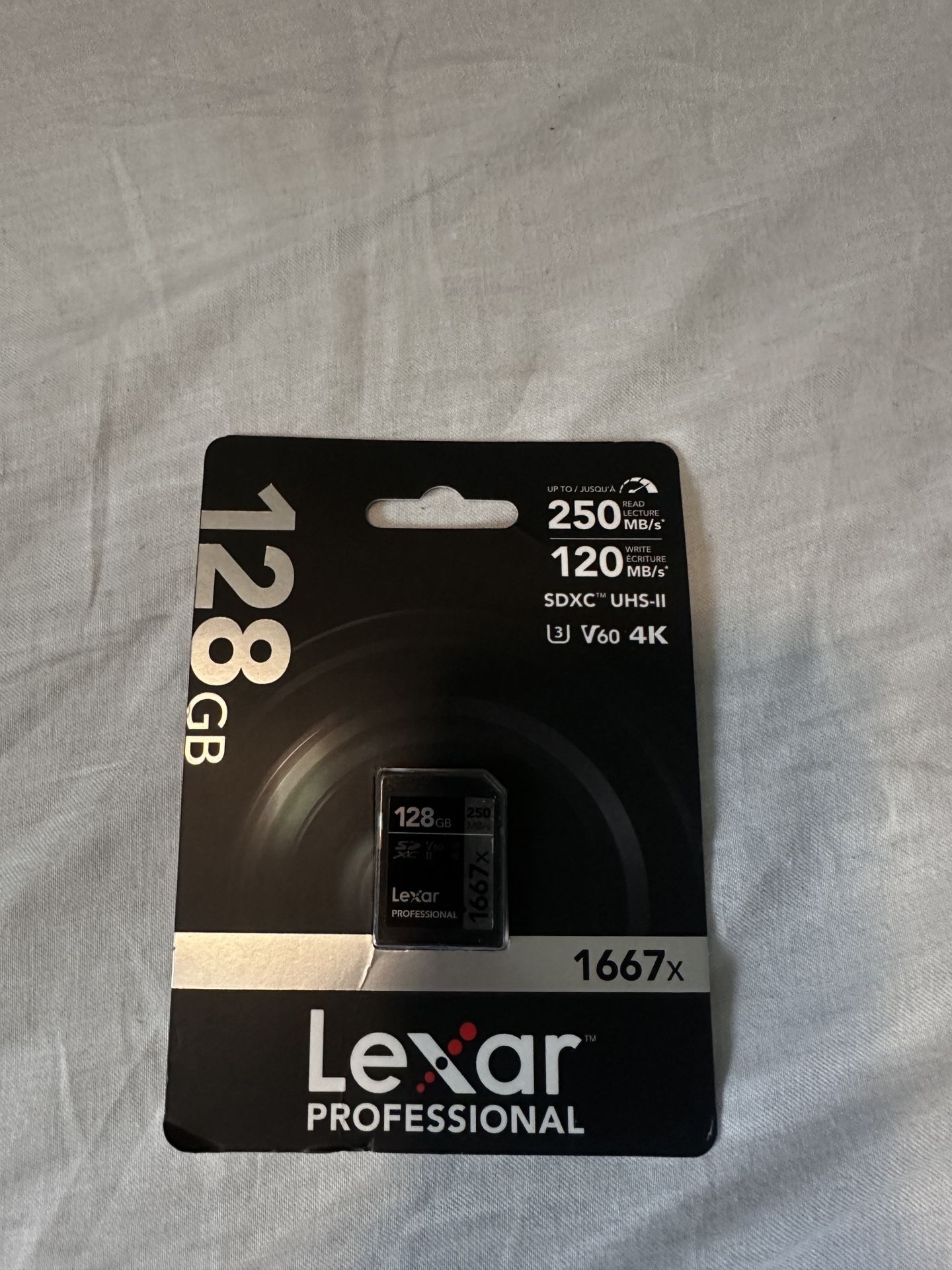 Lexar 128GB Professional 1667x UHS-II SD Card, U3, V60, 4K, 250MB/s Read
