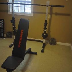 Weider attack series Olympic squat/bench rack plus weights