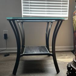 Modern Glass Side Table with Storage Shelf
