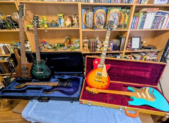 5-Guitar Studio Bundle: Epiphone 59, PRS SE, Squier 40th, Schecter C1, Ibanez Bass