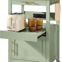 Best Choice Products Rolling Kitchen Island Cart, Single Door Cabinet W/Drawer, Sliding Tray, Outlet, Swivel Lockable Wheels, Hooks, Coffee Cart, Micr