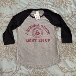 Victoria's Secret PINK ASU Gray Black 3/4 Sleeve Baseball Tee Shirt Size Large