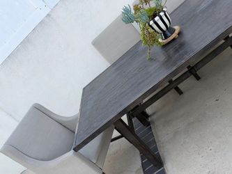 Dark Gray Wood Trestle Dining Table