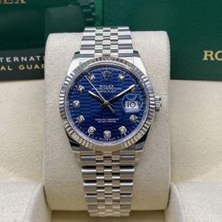 Rolex Datejust 36mm 126234 Steel Blue Motif Diamond Dial Mens Watch B&P 2024