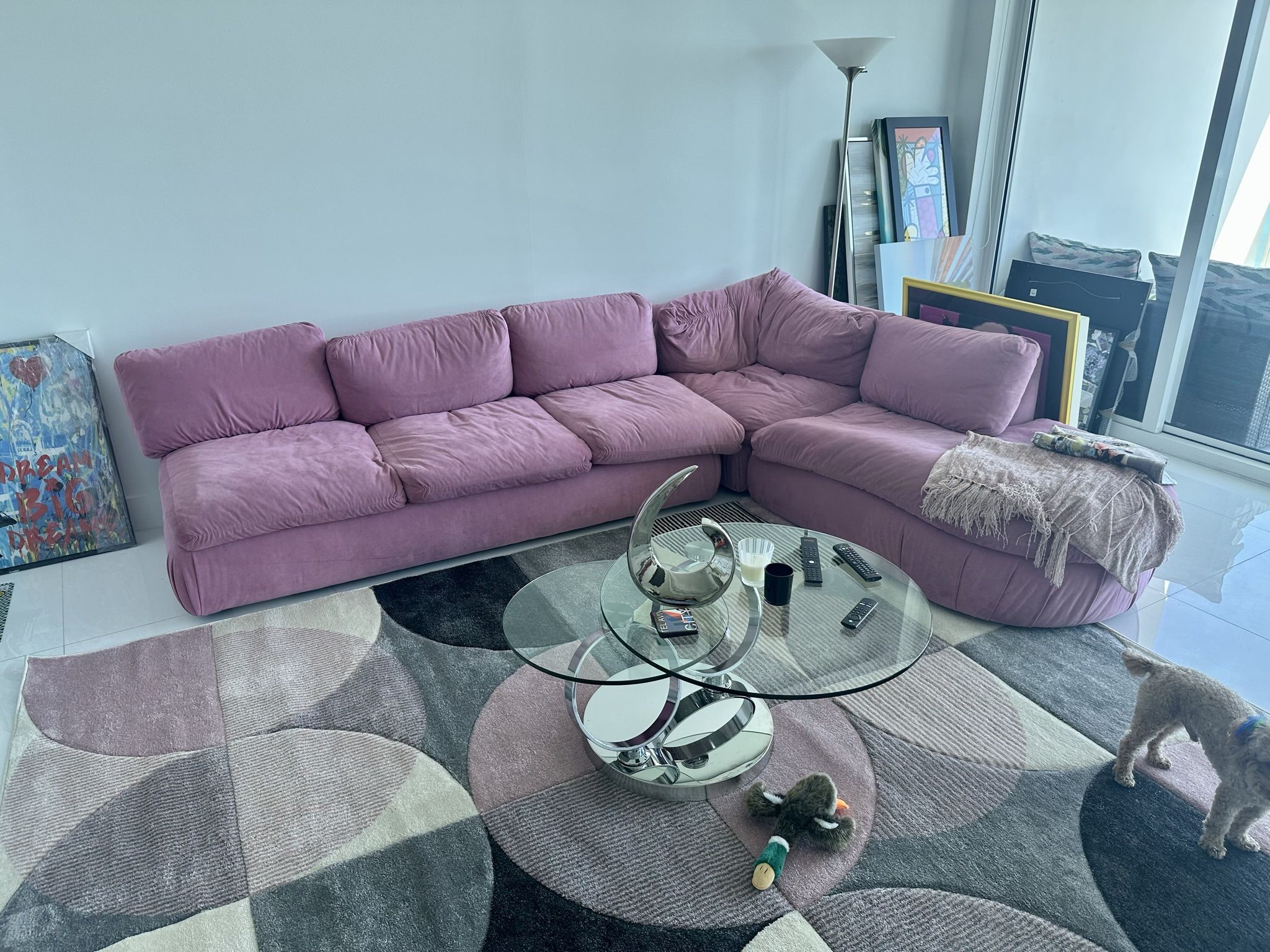 Pink Sectional Couch In Microsuede