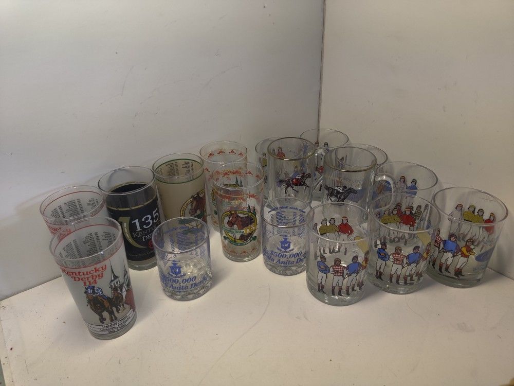 LOT Of 17 Horse Racing Collectibles Drinking Glasses