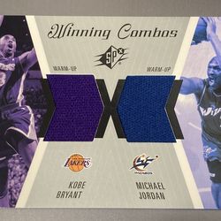 Michael Jordan and Kobe Bryant 2003 SPX Winning Combos Dual Warm-ups game used jersey card.