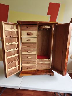 Handmade Solid Cedar Jewelry Armoire, 8 Drawers