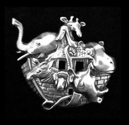 1.5" x 1.3" Solid Sterling Silver Intricate Noah's Ark Brooch, Jezlaine, Mint