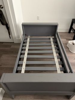 Gray Wood Twin Bed Frame with Slats
