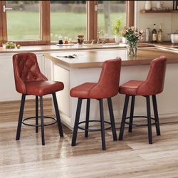 H332-Swivel Barstools Set of 3, 26’’H Modern Counter Height Barstool with Metal Legs,Faux Leather Upholstered Bar stools with Back for Kitchen Island,