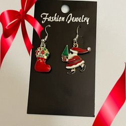 Asymmetrical Santa And Stocking Earrings
