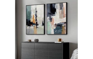 New! ✨ 2 piece 24x36 piece modern abstract framed canvas wall art