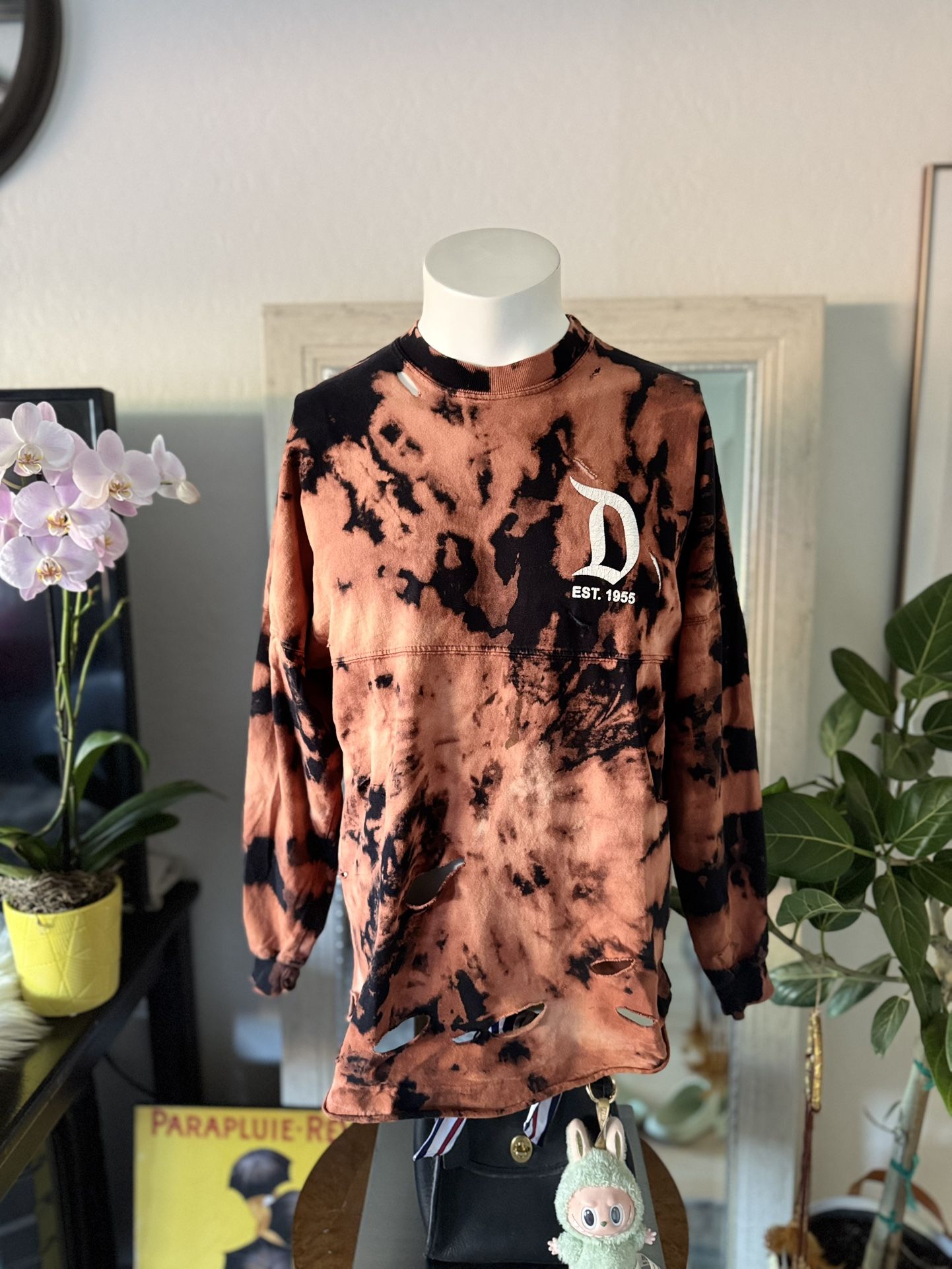 Distressed Disneyland Resort tie dye long sleeve shirt in black and pink #DisneylandResort #TieDye XS,New Products : American Fashion Style Bags On Sale