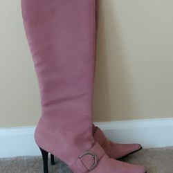 Ladies Pink Suede Knee High Boots Size 8