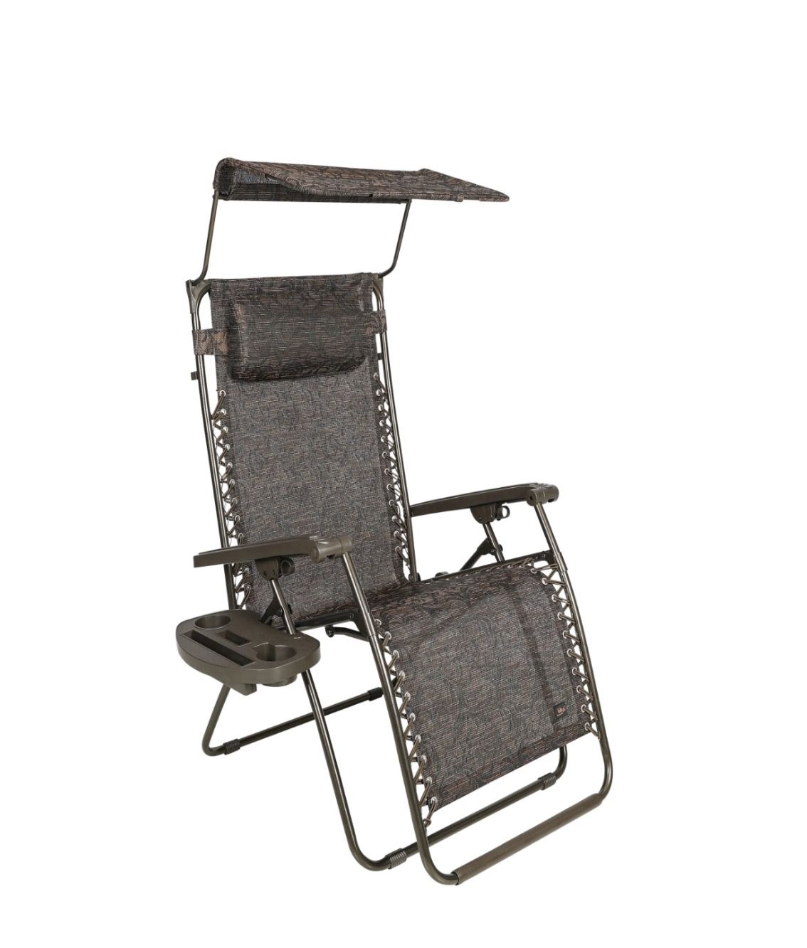 Bliss Hammocks 26” Wide Gravity Free Chair w/ Canopy Sun-shade and Drink Tray In Brown Jacquard