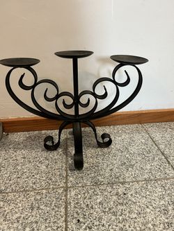 3 Tier Candelabra, Candle Holder, Gothic Style Scrolled Metal and Wrought Iron in Black.