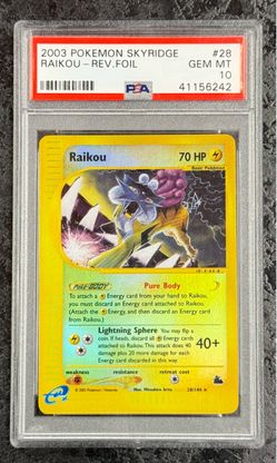 2003 POKÉMON SKYRIDGE RAIKOU REV.FOIL #28 GEM MT 💎 PSA 10