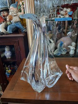 Cofrac Paris Art Verrier 24% Lead Crystal Double Swan Dish Made in France