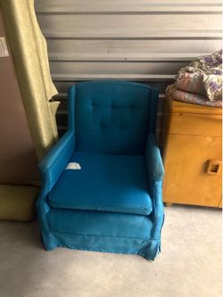 Vintage mid/century modern tufted Teal Upholstered Armchair