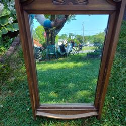 Heavy Wooden Medicine Cabinet  Has Glass Small Slide In Shelves For Inside