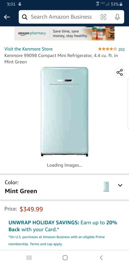 Kenmore 99098 Compact Mini Refrigerator, 4.4 cu. ft. in Mint Green