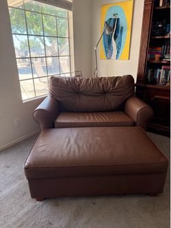 Leather sofa and ottoman