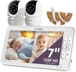 Comfyer BM01 7" Split-Screen Baby Monitor with 2 Cameras and Audio No WiFi