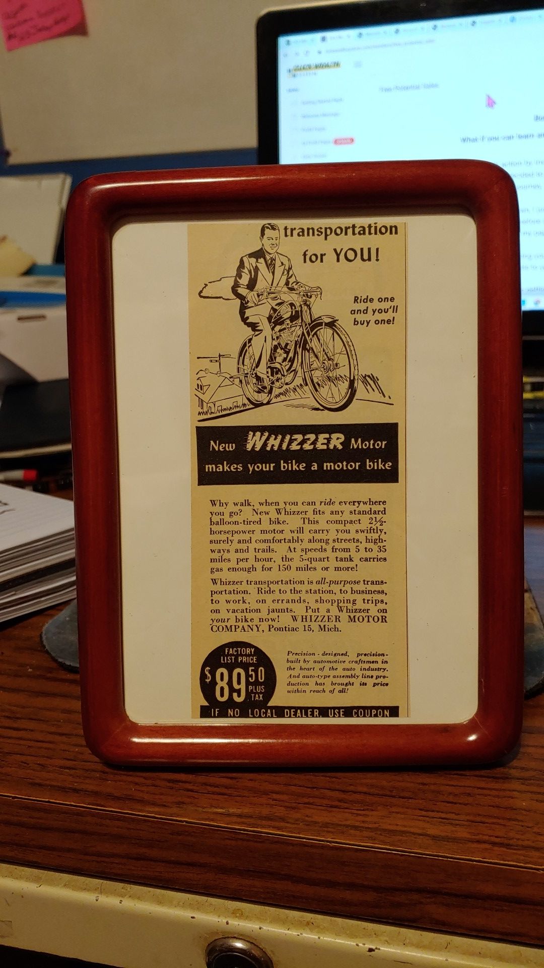 Original ad 1948 whizzer motor company