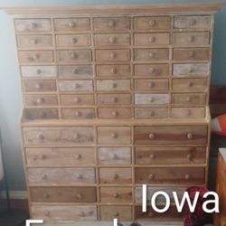 Apothecary 50  Drawer Cabinet  Natural Wood 35 Small Drawers - 5 Medium Drawers - 10 Large Drawers Solid from the Farm in Iowa 43" W X 59 1/4" T X 12"